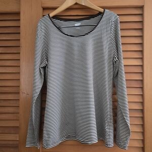 Lands' End Black and White Striped Long Sleeve Top